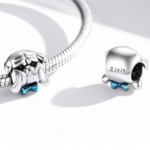 Bulldog Enamel Sterling Silver Bead Charm Bracelet Necklace
