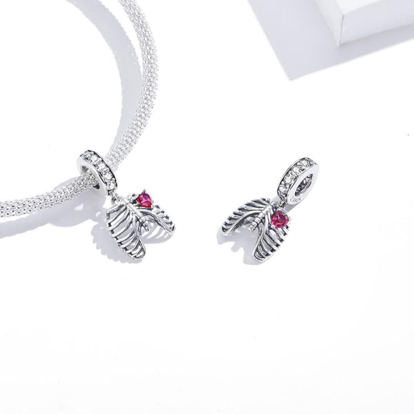 Ribcage Heart Sterling Silver Zircon CZ Bead Charm Bracelet Necklace Pendant