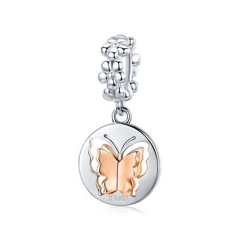Butterfly Platinum Rose Gold Plated Sterling Silver Bead Charm Bracelet Necklace