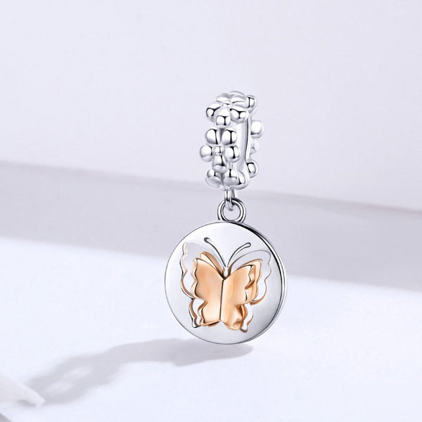 Butterfly Platinum Rose Gold Plated Sterling Silver Bead Charm Bracelet Necklace