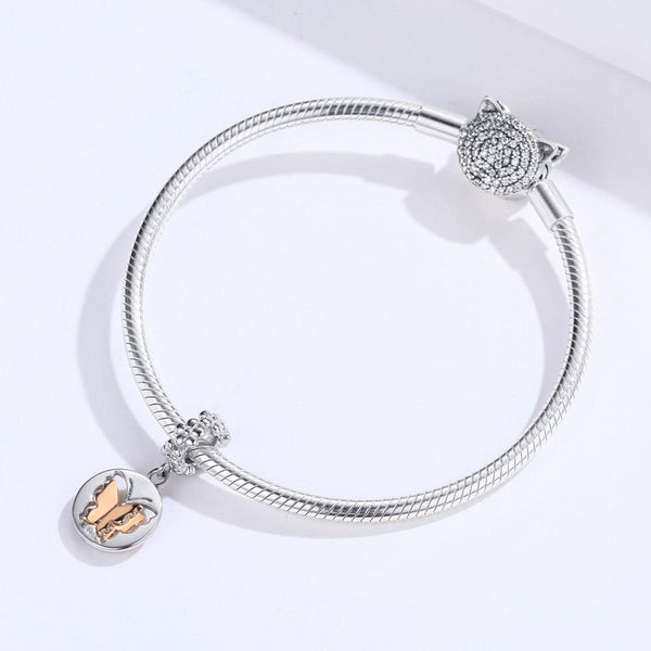 Butterfly Platinum Rose Gold Plated Sterling Silver Bead Charm Bracelet Necklace
