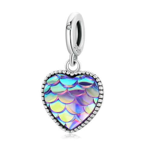 Mermaid Fish Scale Heart Sterling Silver Crystal Zircon Resin Charm Bracelet Necklace