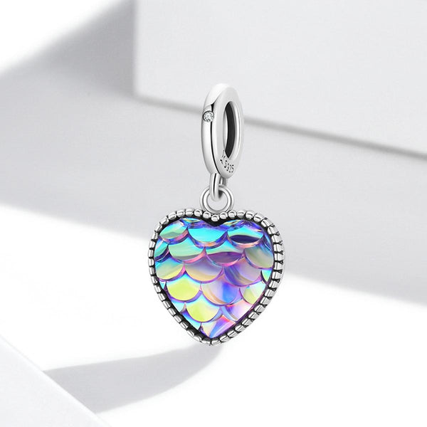 Mermaid Fish Scale Heart Sterling Silver Crystal Zircon Resin Charm Bracelet Necklace