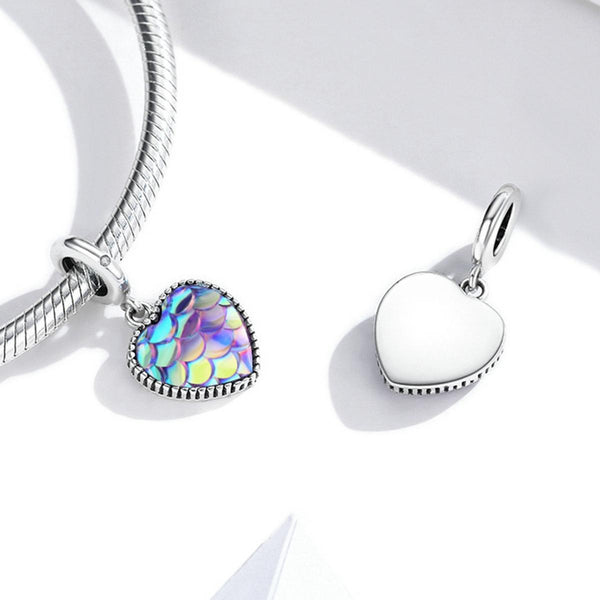 Mermaid Fish Scale Heart Sterling Silver Crystal Zircon Resin Charm Bracelet Necklace