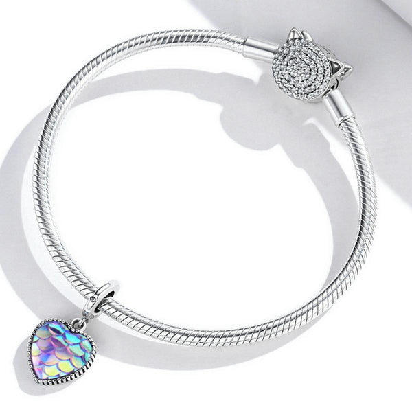 Mermaid Fish Scale Heart Sterling Silver Crystal Zircon Resin Charm Bracelet Necklace