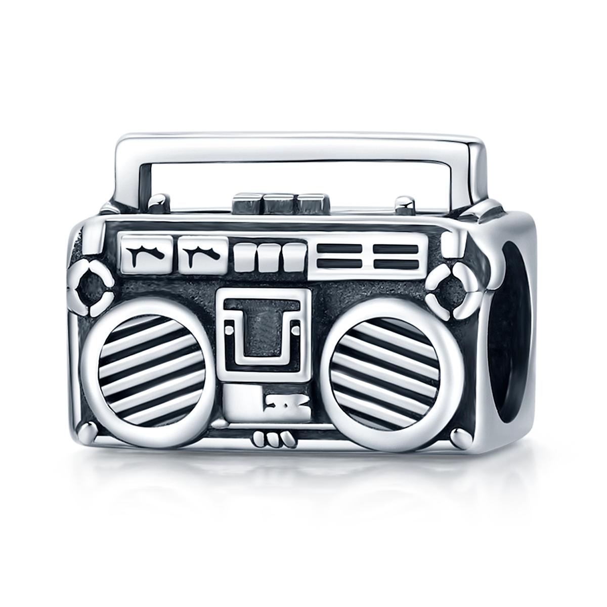 Retro Look Radio Tape Recorder Sterling Silver Bead Charm Bracelet Necklace