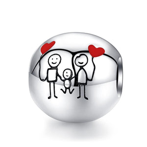 My Family Enamel Sterling Silver Bead Charm Pendant Bracelet Necklace