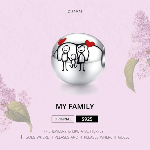 My Family Enamel Sterling Silver Bead Charm Pendant Bracelet Necklace
