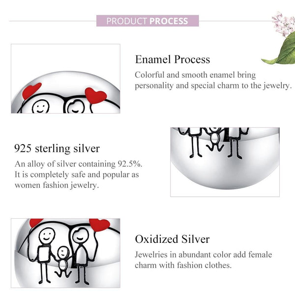 My Family Enamel Sterling Silver Bead Charm Pendant Bracelet Necklace