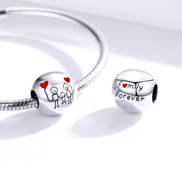 My Family Enamel Sterling Silver Bead Charm Pendant Bracelet Necklace