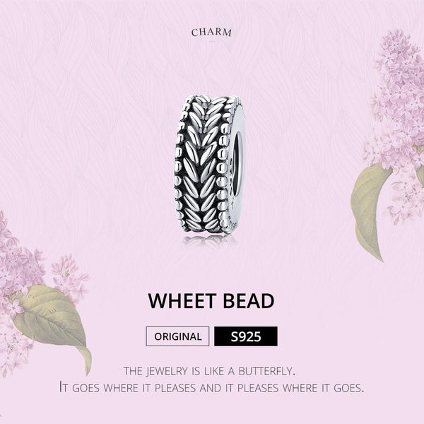 Wheat Ears Sterling Silver Spacer Bead Charm Bracelet Necklace