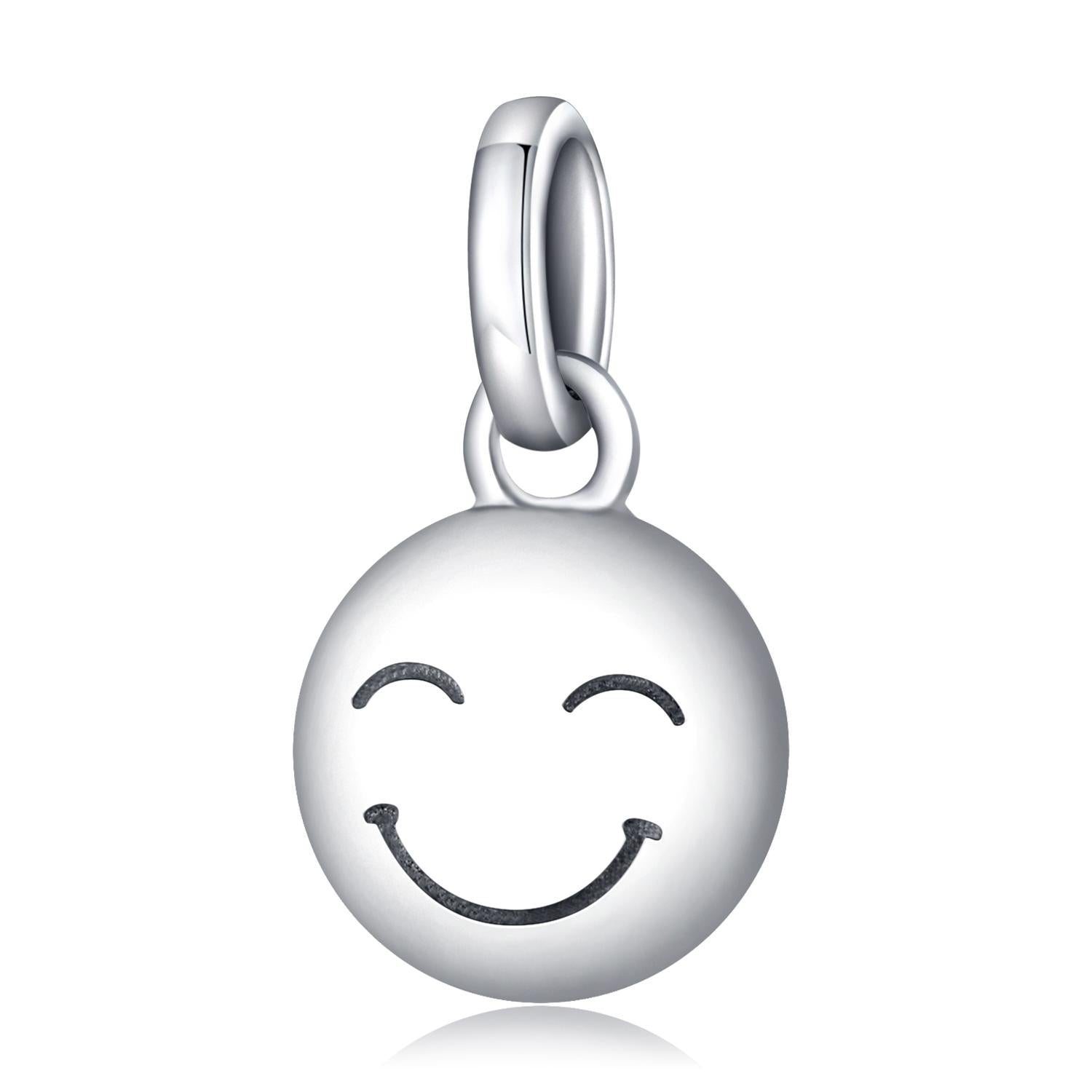 Smiley Happy Face Sterling Silver Bead Charm Bracelet Necklace