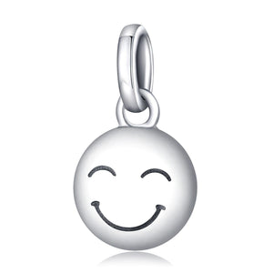 Smiley Happy Face Sterling Silver Bead Charm Bracelet Necklace