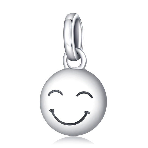 Smiley Happy Face Sterling Silver Bead Charm Bracelet Necklace