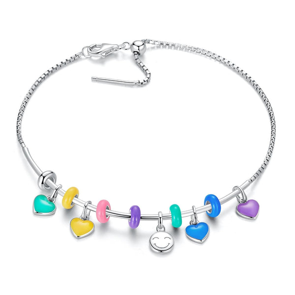 Smiley Happy Face Sterling Silver Bead Charm Bracelet Necklace