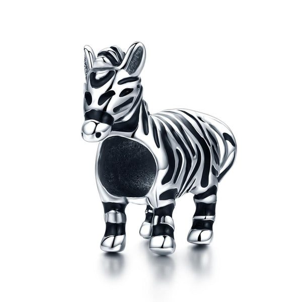 Zebra Enamel Sterling Silver Bead Charm Pendant Bracelet Necklace