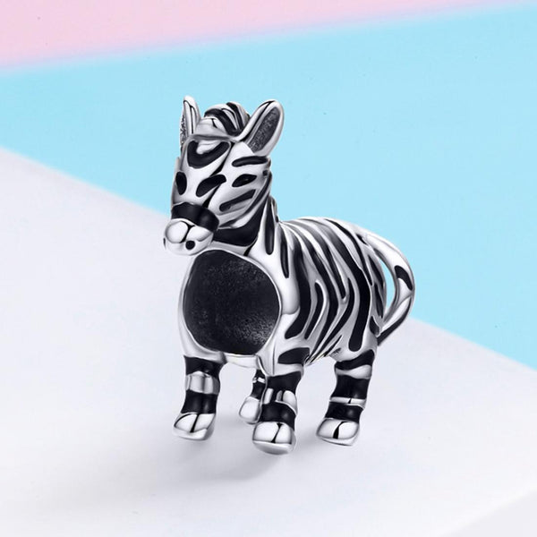 Zebra Enamel Sterling Silver Bead Charm Pendant Bracelet Necklace