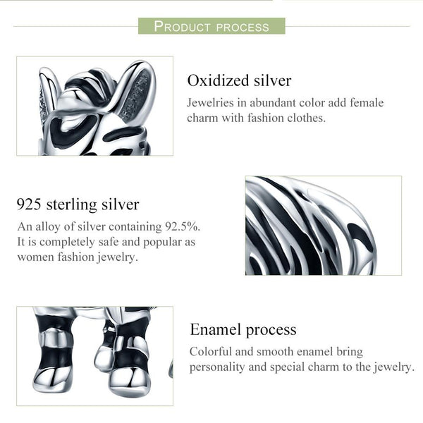 Zebra Enamel Sterling Silver Bead Charm Pendant Bracelet Necklace