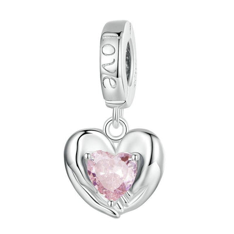 Loving Hands Heart Sterling Silver CZ Bead Charm Bracelet Necklace Pendant