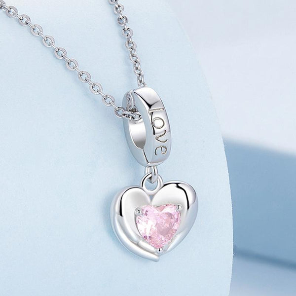 Loving Hands Heart Sterling Silver CZ Bead Charm Bracelet Necklace Pendant