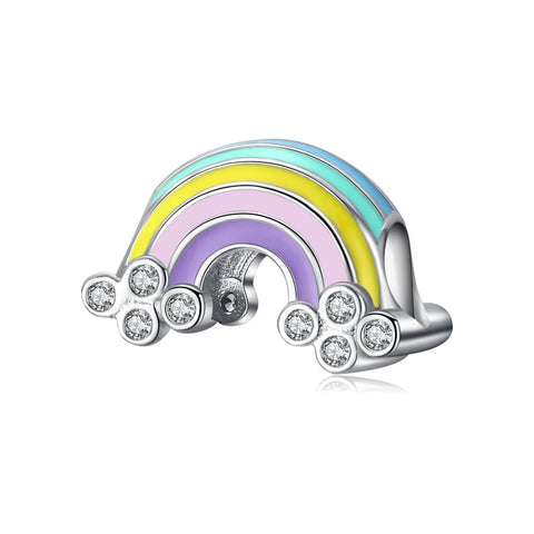 Rainbow Enamel Sterling Silver Zircon CZ Bead Charm Bracelet Necklace Pendant