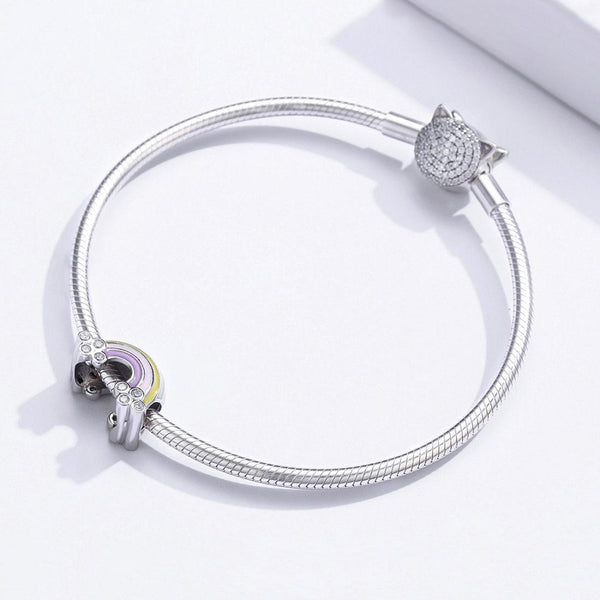 Rainbow Enamel Sterling Silver Zircon CZ Bead Charm Bracelet Necklace Pendant