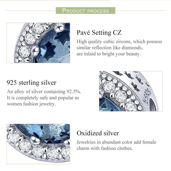 Starry Sky Sterling Silver Zircon CZ Bead Charm Pendant Bracelet Necklace