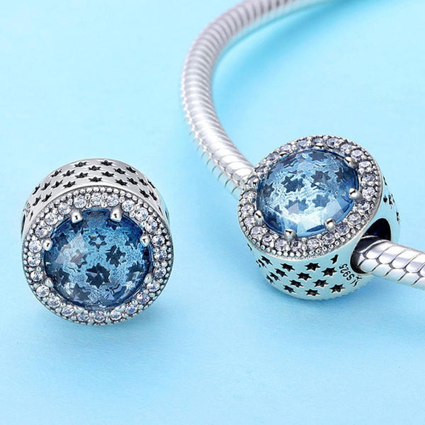 Starry Sky Sterling Silver Zircon CZ Bead Charm Pendant Bracelet Necklace