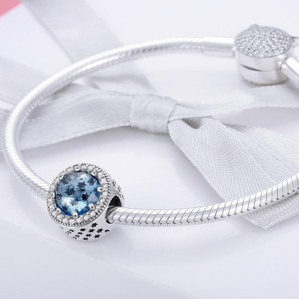 Starry Sky Sterling Silver Zircon CZ Bead Charm Pendant Bracelet Necklace