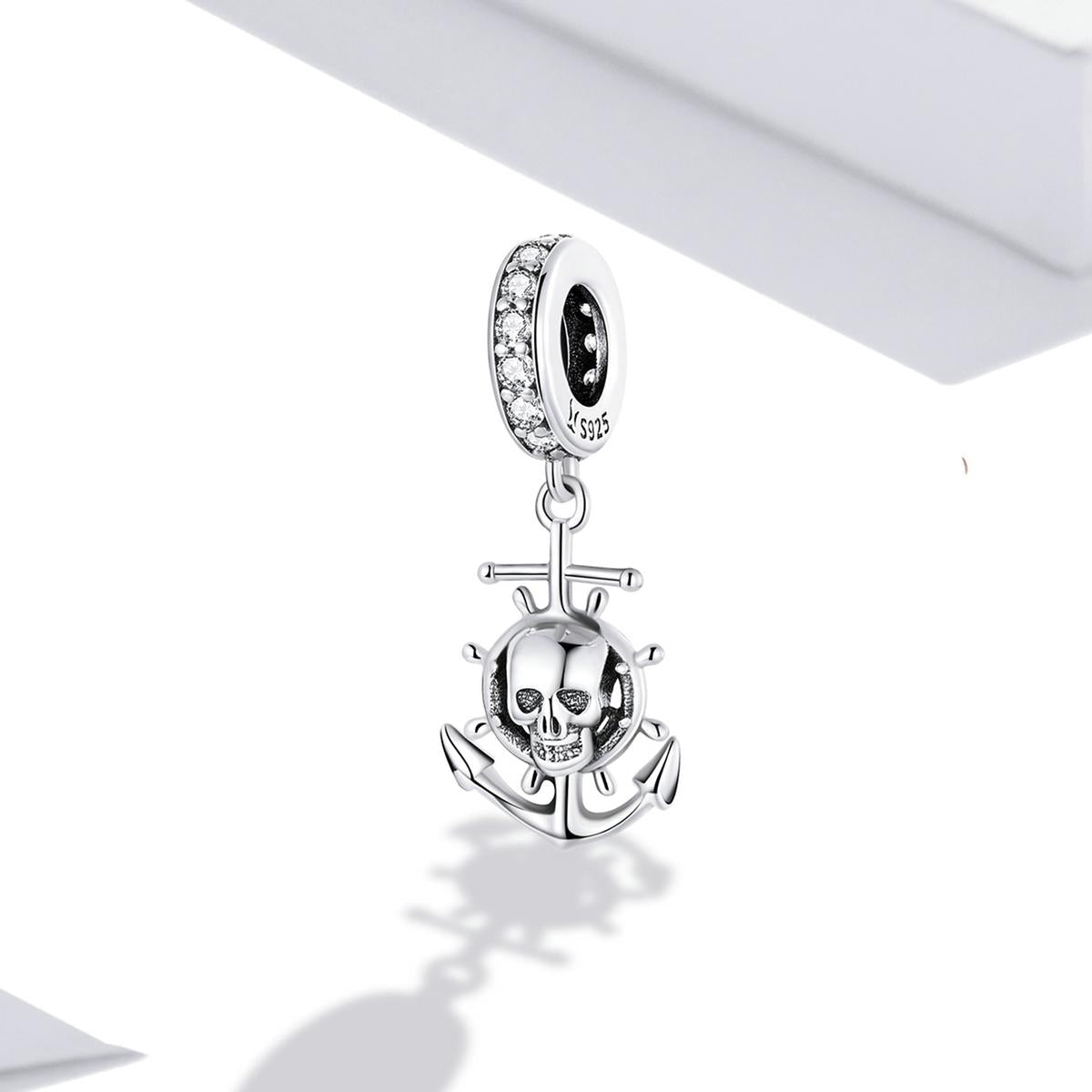 Anchor Skull Pirate Sterling Silver Bead Charm Bracelet Necklace