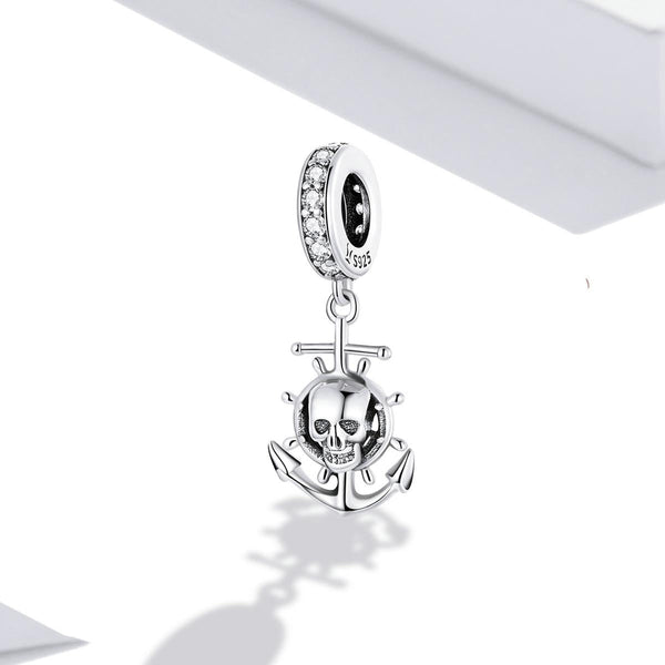 Anchor Skull Pirate Sterling Silver Bead Charm Bracelet Necklace