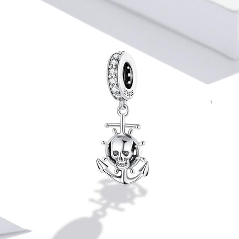 Anchor Skull Pirate Sterling Silver Bead Charm Bracelet Necklace