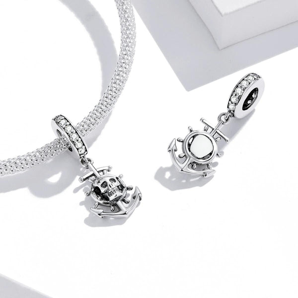 Anchor Skull Pirate Sterling Silver Bead Charm Bracelet Necklace