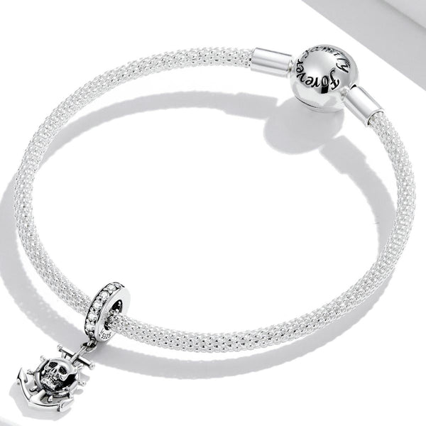 Anchor Skull Pirate Sterling Silver Bead Charm Bracelet Necklace