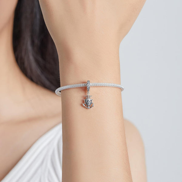 Anchor Skull Pirate Sterling Silver Bead Charm Bracelet Necklace