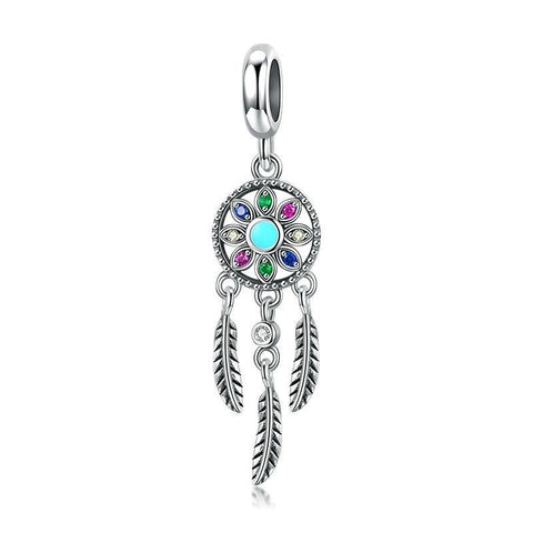 Dreamcatcher Sterling Silver Zircon CZ Bead Charm Pendant Bracelet Necklace