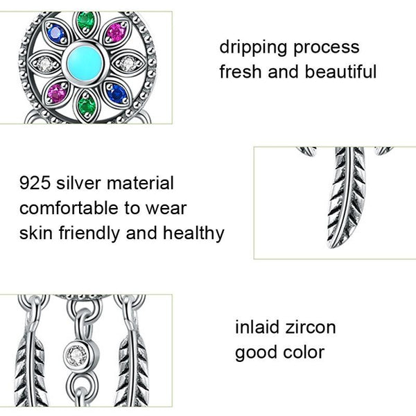 Dreamcatcher Sterling Silver Zircon CZ Bead Charm Pendant Bracelet Necklace