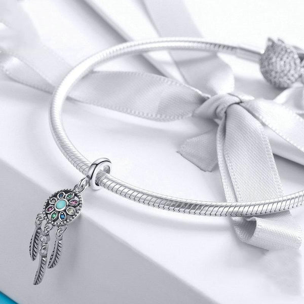 Dreamcatcher Sterling Silver Zircon CZ Bead Charm Pendant Bracelet Necklace