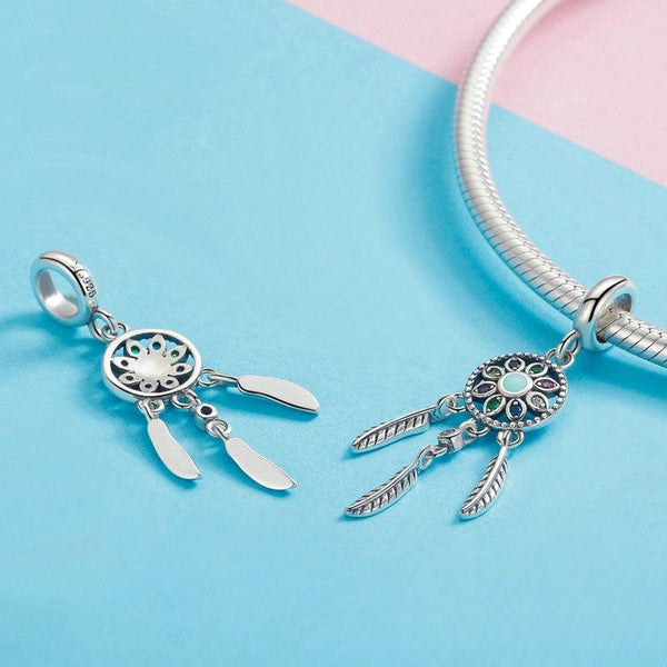 Dreamcatcher Sterling Silver Zircon CZ Bead Charm Pendant Bracelet Necklace
