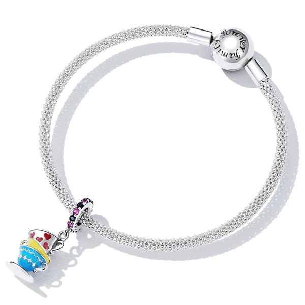 Magic Teacups Enamel Sterling Silver Zircon CZ Bead Charm Bracelet Necklace