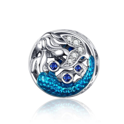 Mermaid Enamel Sterling Silver Zircon CZ Bead Charm Pendant Bracelet Necklace
