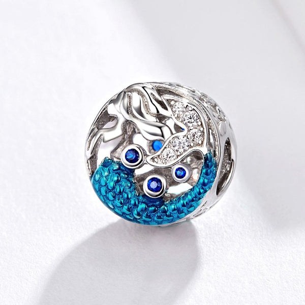 Mermaid Enamel Sterling Silver Zircon CZ Bead Charm Pendant Bracelet Necklace