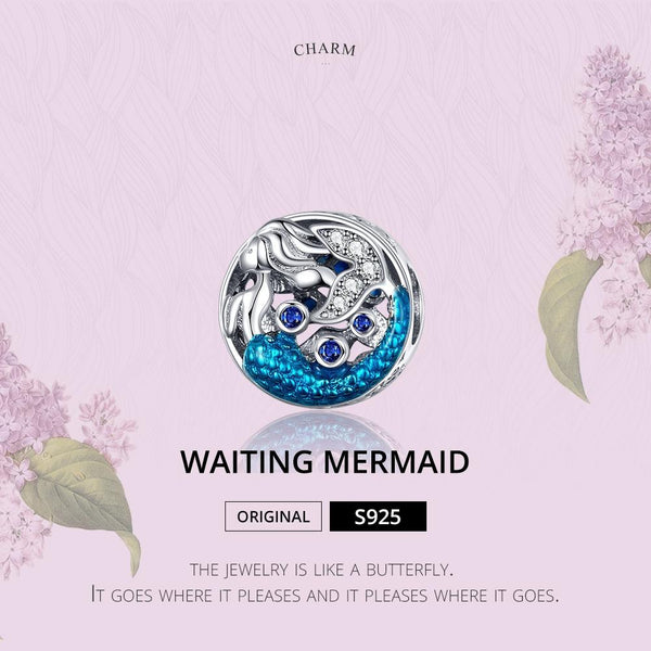 Mermaid Enamel Sterling Silver Zircon CZ Bead Charm Pendant Bracelet Necklace