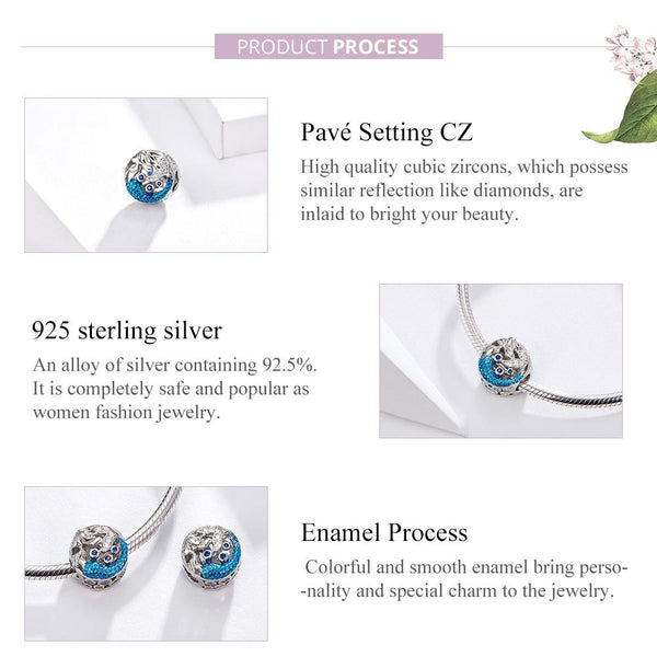 Mermaid Enamel Sterling Silver Zircon CZ Bead Charm Pendant Bracelet Necklace