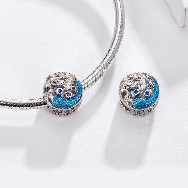Mermaid Enamel Sterling Silver Zircon CZ Bead Charm Pendant Bracelet Necklace