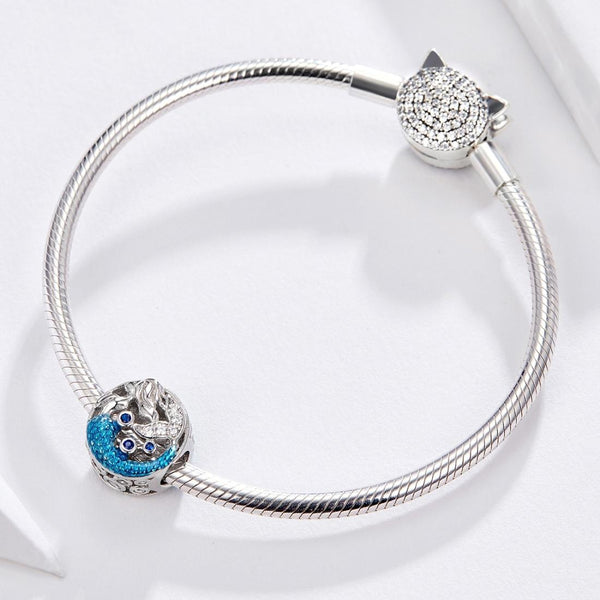 Mermaid Enamel Sterling Silver Zircon CZ Bead Charm Pendant Bracelet Necklace