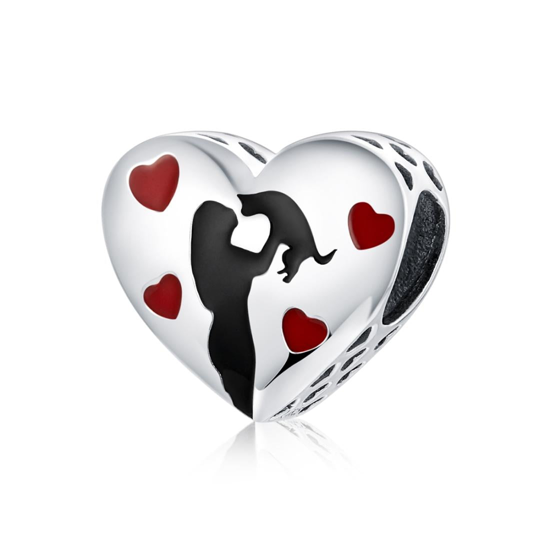 Love Cats Heart Enamel Sterling Silver Bead Charm Pendant Bracelet Necklace