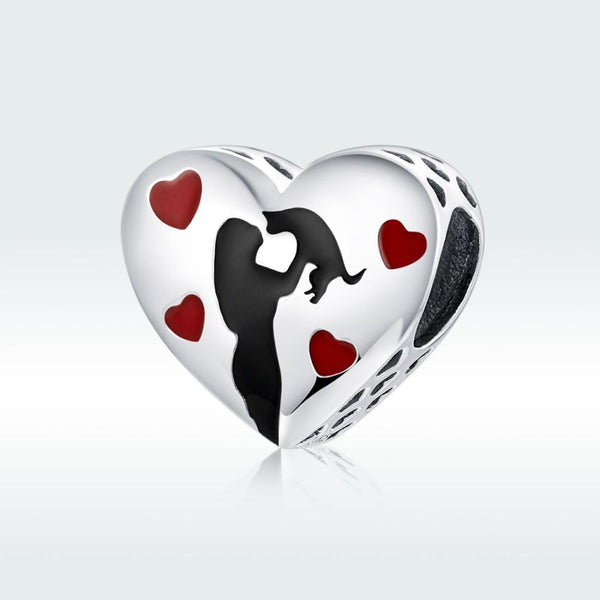 Love Cats Heart Enamel Sterling Silver Bead Charm Pendant Bracelet Necklace
