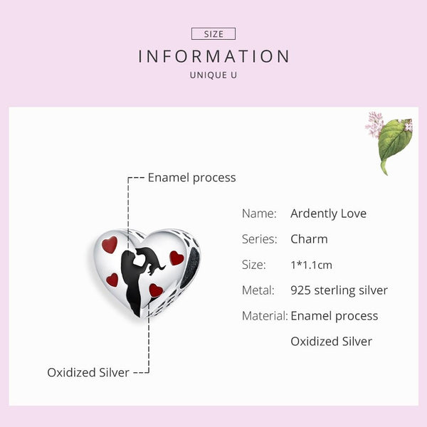 Love Cats Heart Enamel Sterling Silver Bead Charm Pendant Bracelet Necklace