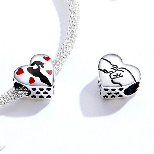 Love Cats Heart Enamel Sterling Silver Bead Charm Pendant Bracelet Necklace